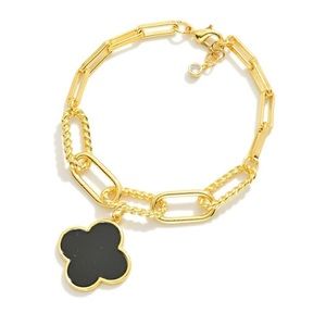 Black Clover and Gold Paper Clip Bracelet